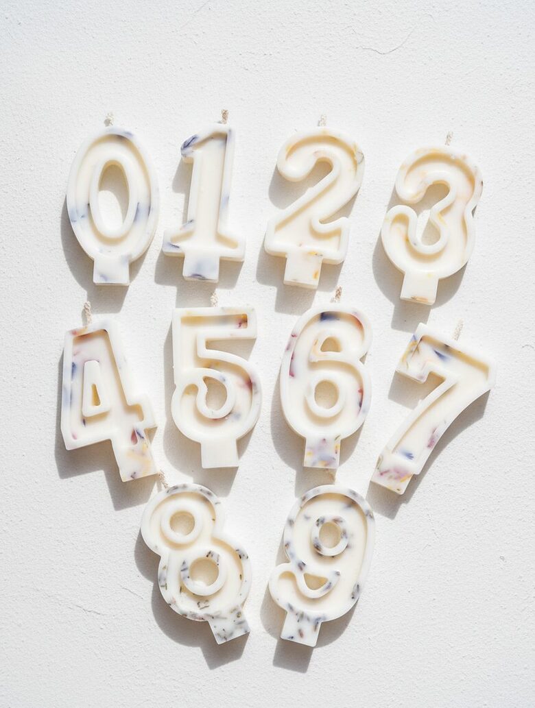 Bišu vaska svece ciparu formā ar sausiem ziediem